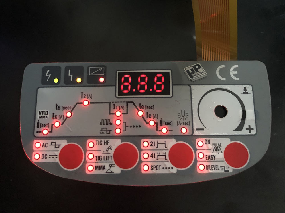 Illuminated Membrane Switch with 7 Segment Display